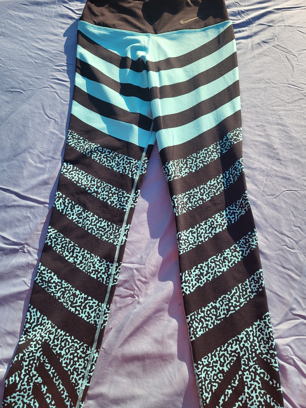 Nike Black &‎ Aqua Striped Performance Leggings